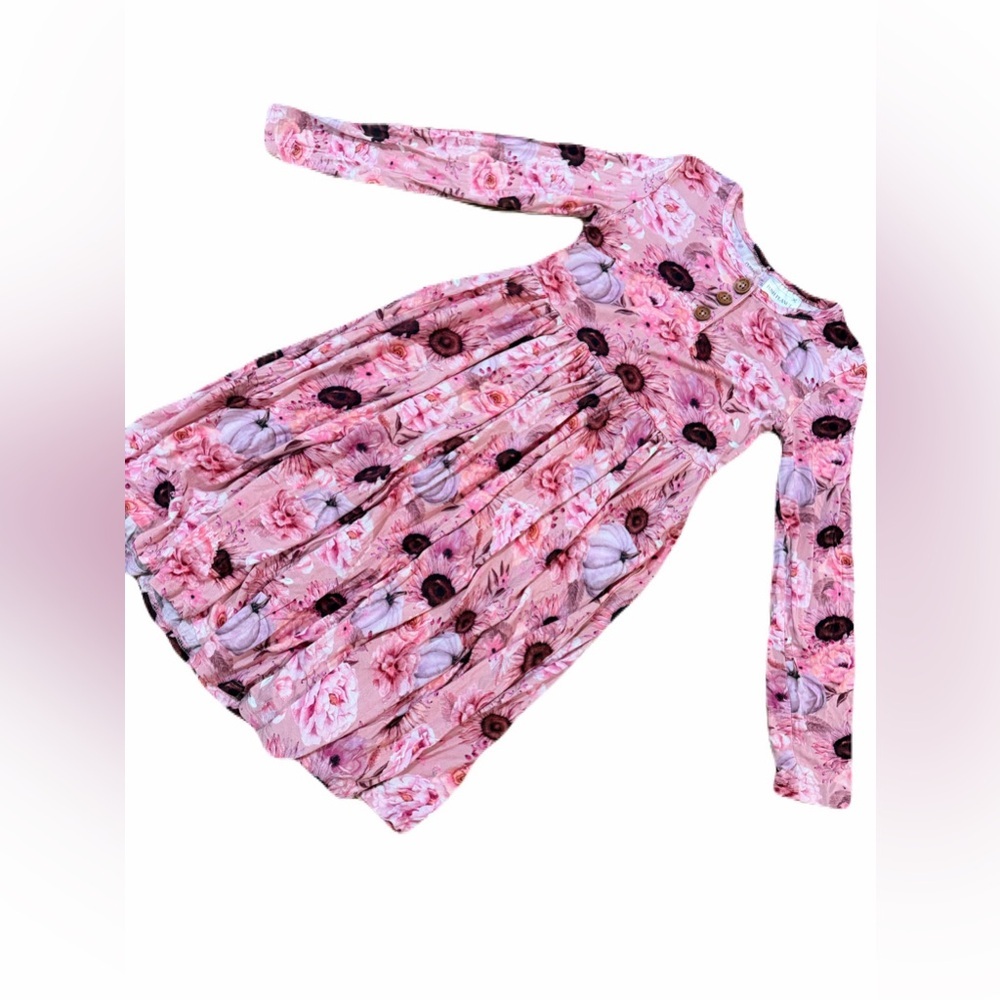 Posh Peanut Liliana Long Sleeve Henley Twirl Dress size 8 bamboo dress , floral - Picture 2 of 5